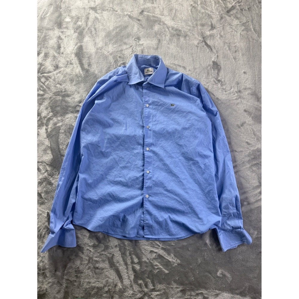 Lacoste New Slim Fit Men's Button-Down Size 42 Blue Silhouette Sleeve Button